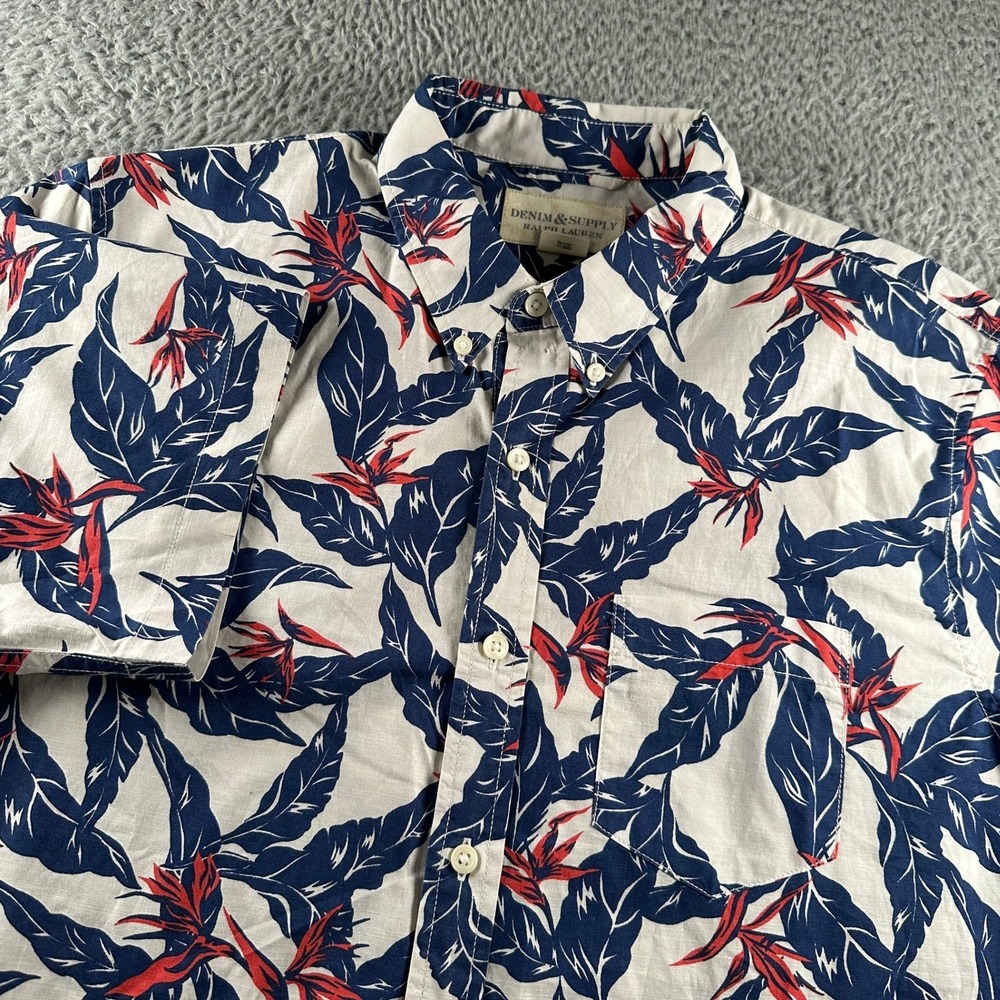 Denim & Supply Shirt Mens L Hawaiian Floral Short Sleeve Button Up White Navy